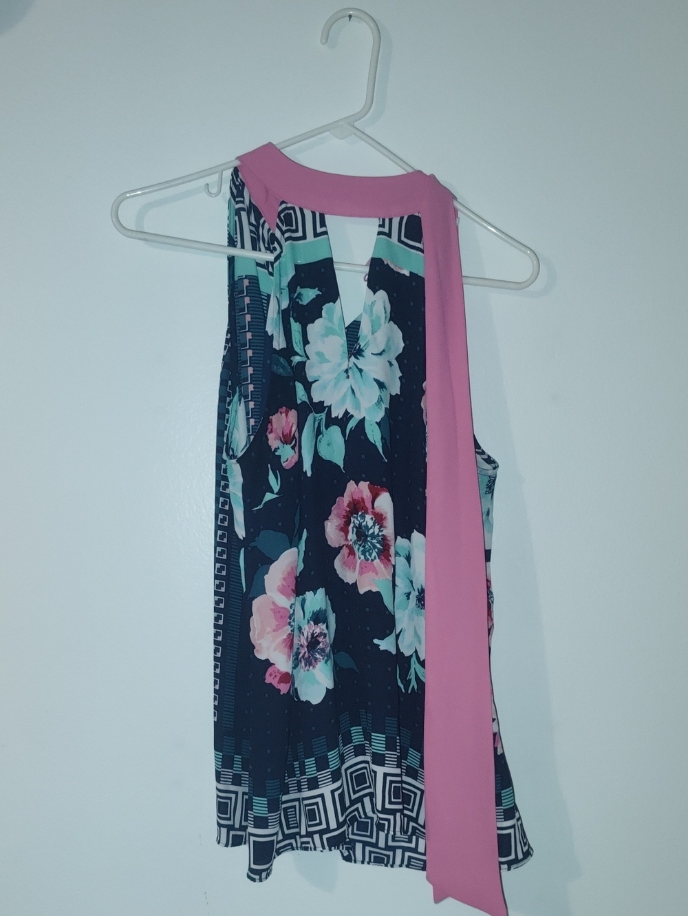 Floral Navy Halter Camisole with Pink Neck Sash